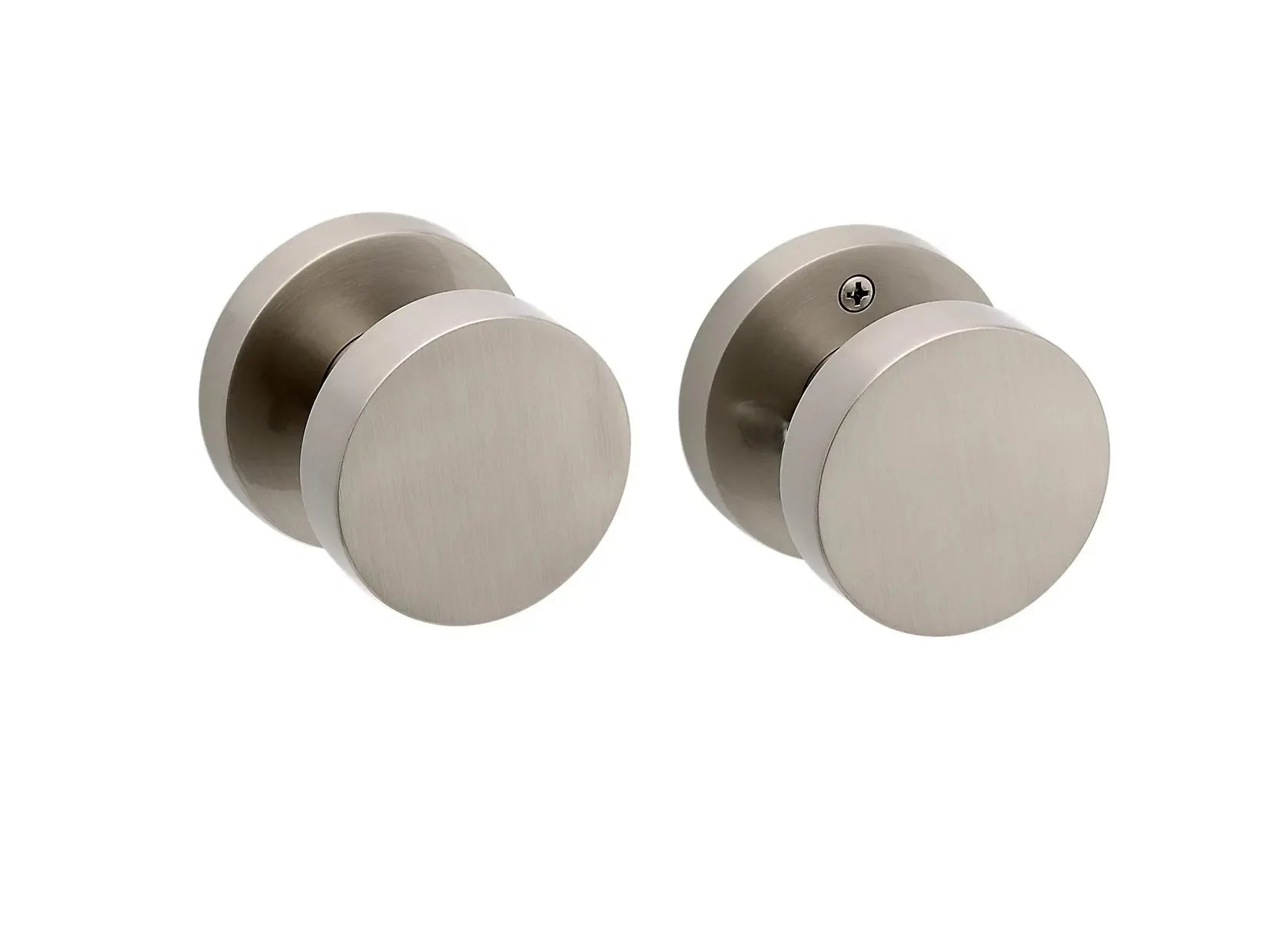 Baldwin Contemporary Knob with Contemporary Round Rosette Satin Nickel