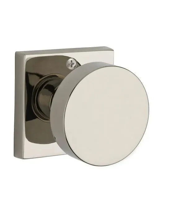 Baldwin Contemporary Knob with Contemporary Square Rosette Lifetime Polished Nickel