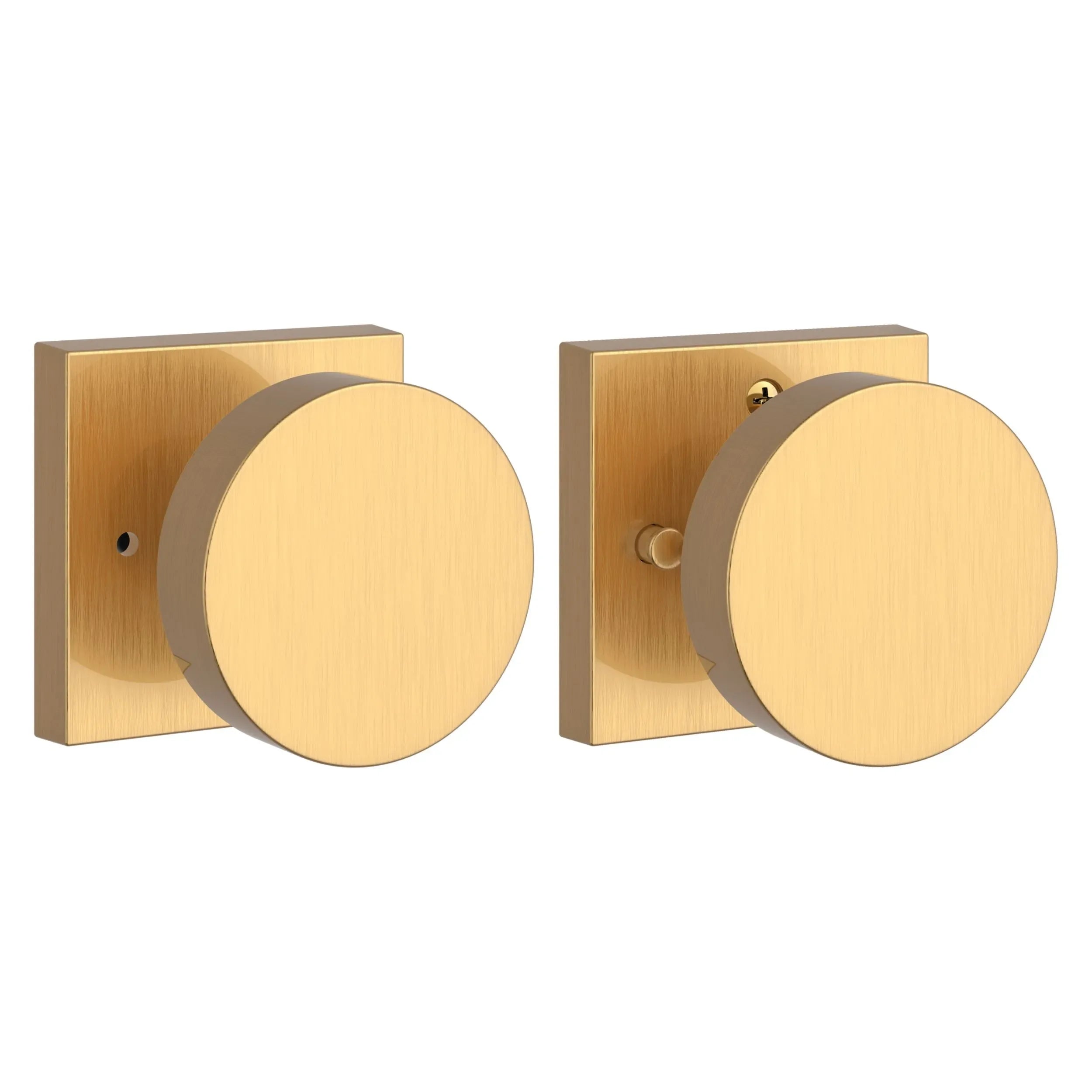 Baldwin Contemporary Knob with Contemporary Square Rosette Lifetime Satin Brass