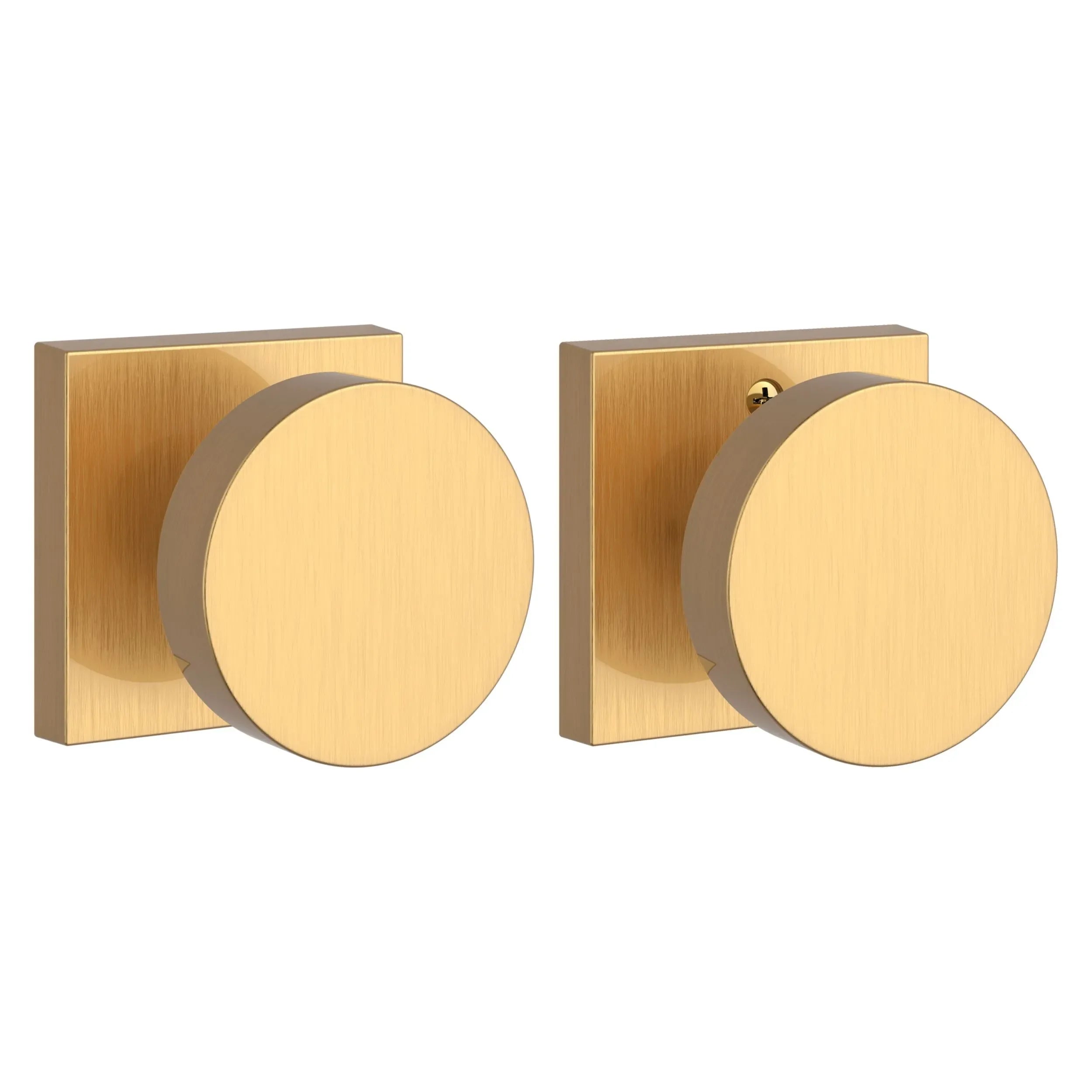 Baldwin Contemporary Knob with Contemporary Square Rosette Lifetime Satin Brass