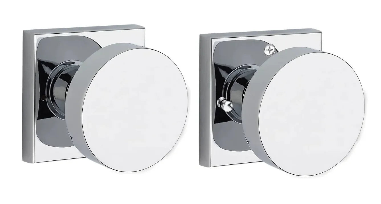 Baldwin Contemporary Knob with Contemporary Square Rosette Polished Chrome