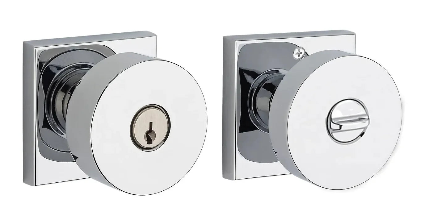 Baldwin Contemporary Knob with Contemporary Square Rosette Polished Chrome