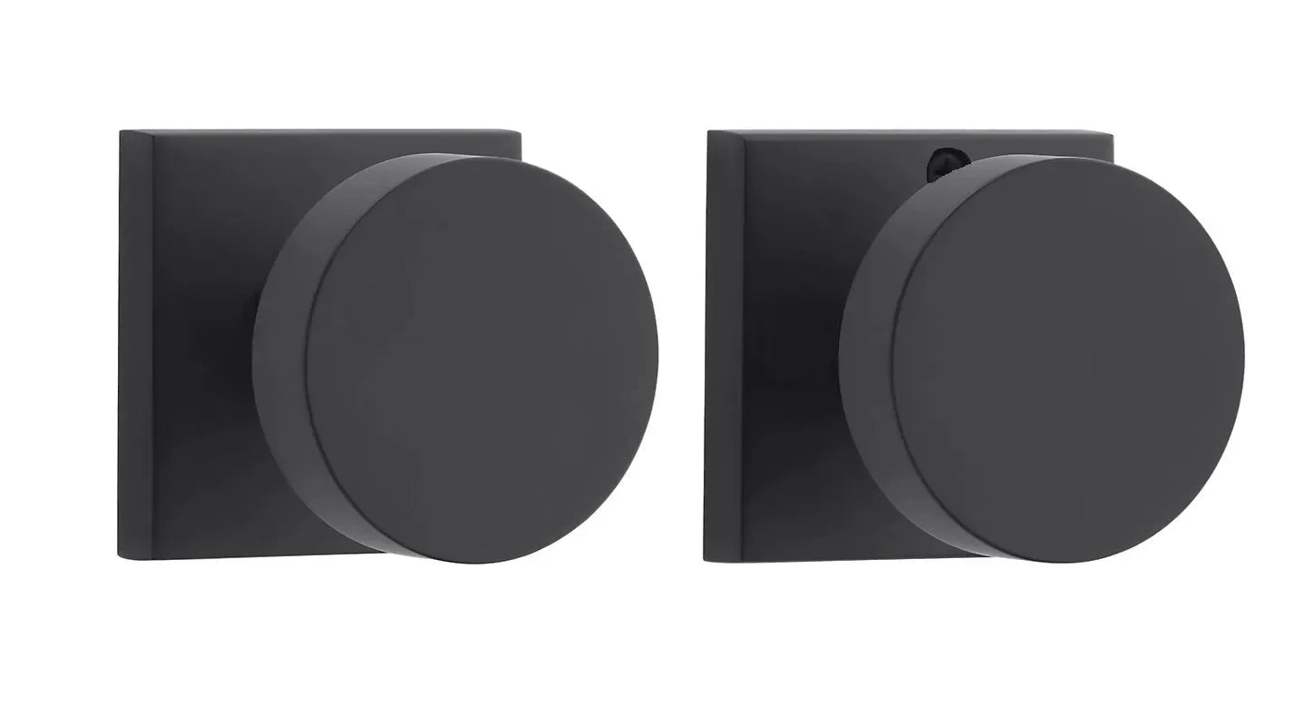 Baldwin Contemporary Knob with Contemporary Square Rosette Satin Black
