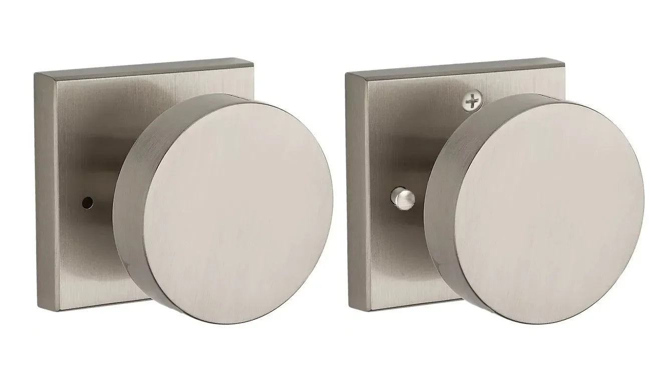 Baldwin Contemporary Knob with Contemporary Square Rosette Satin Nickel