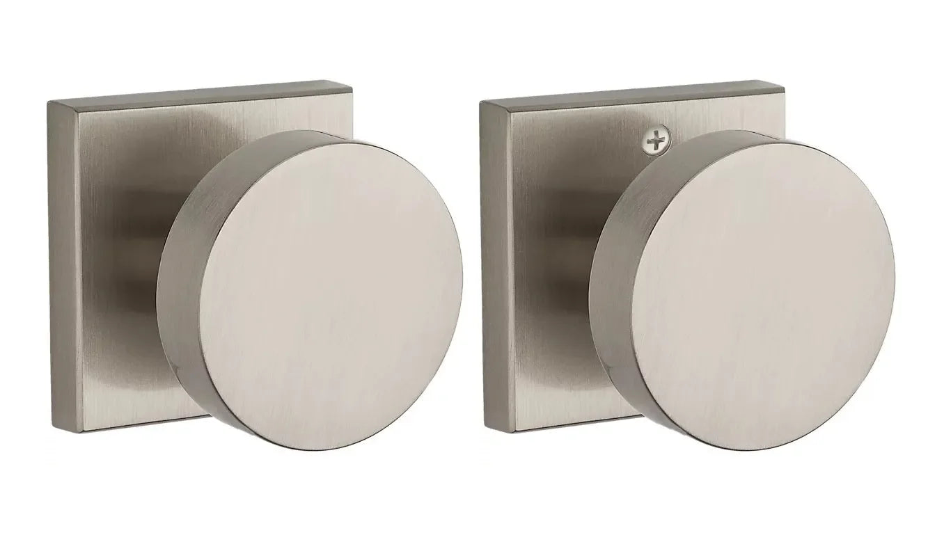 Baldwin Contemporary Knob with Contemporary Square Rosette Satin Nickel