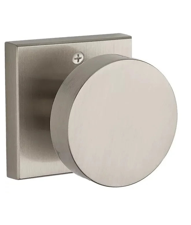 Baldwin Contemporary Knob with Contemporary Square Rosette Satin Nickel