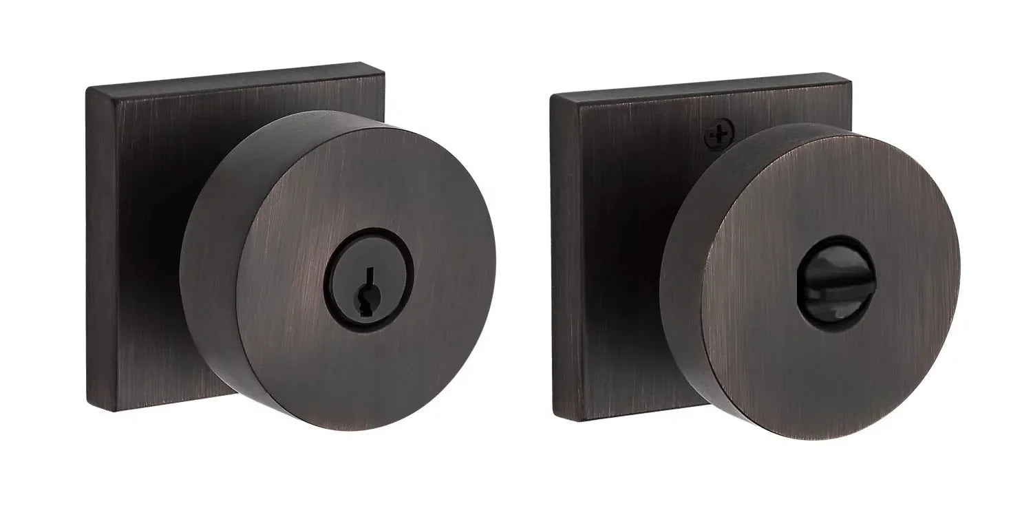 Baldwin Contemporary Knob with Contemporary Square Rosette Venetian Bronze
