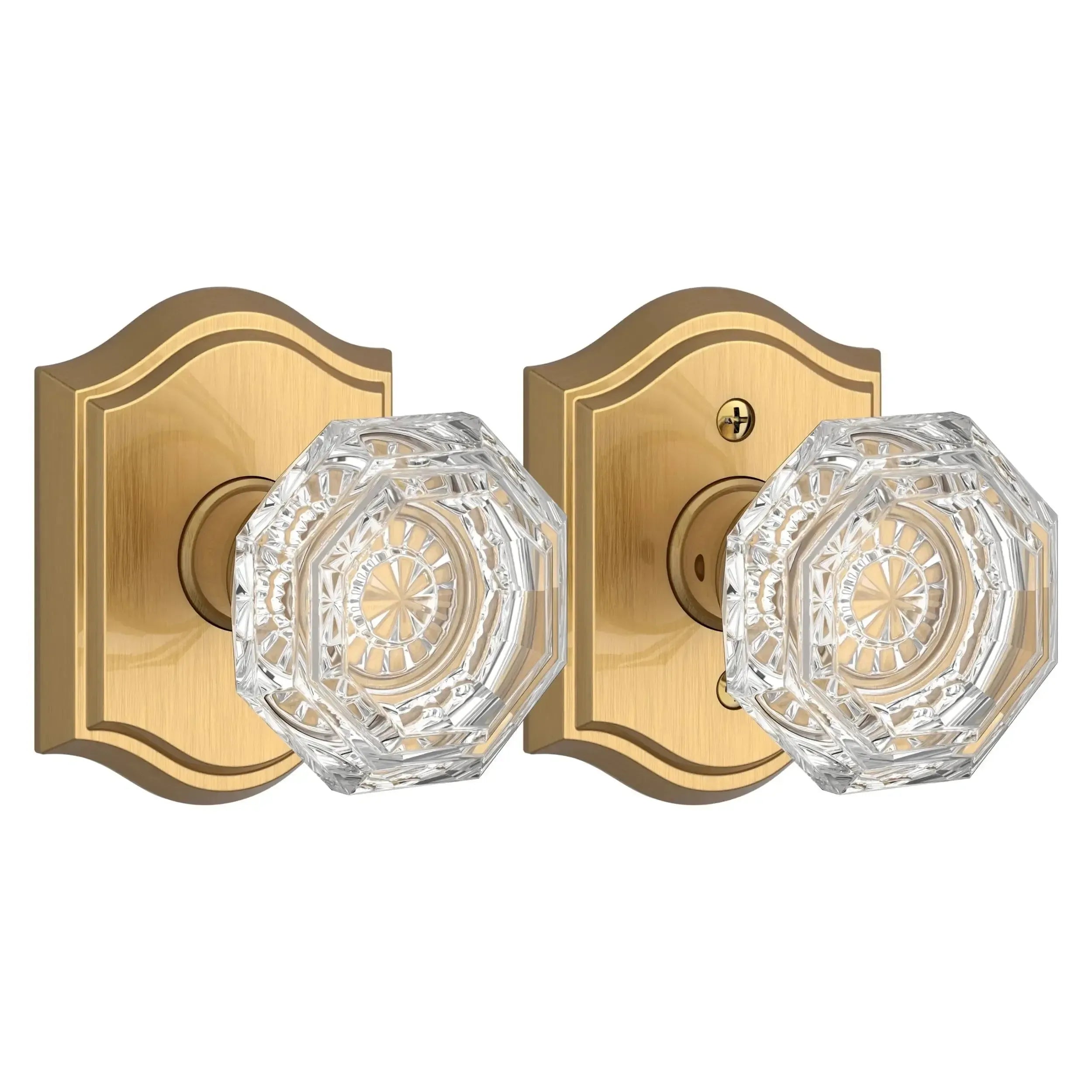 Baldwin Crystal Knob with Traditional Arch Rosette in Lifetime Satin Brass finish