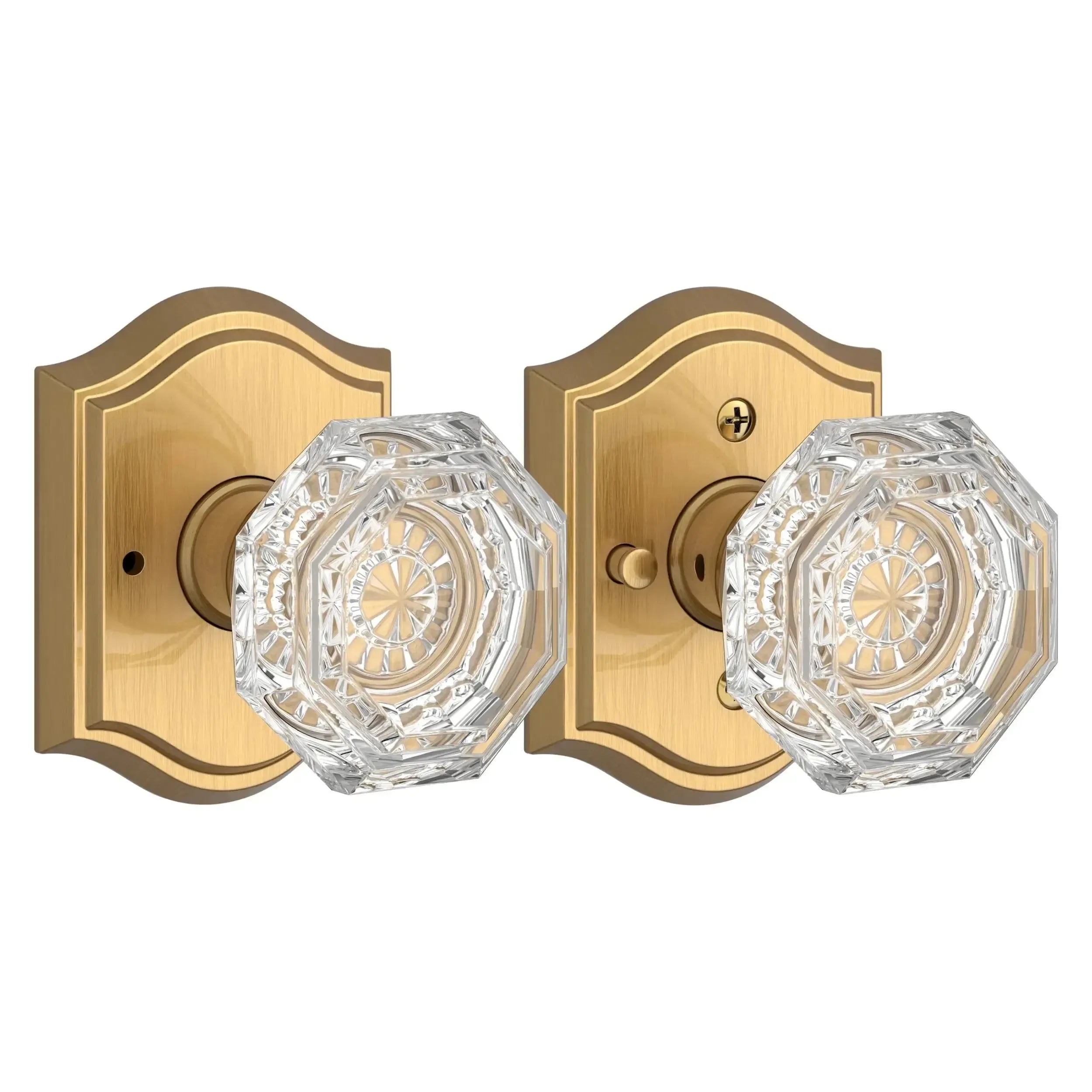 Baldwin Crystal Knob with Traditional Arch Rosette in Lifetime Satin Brass finish