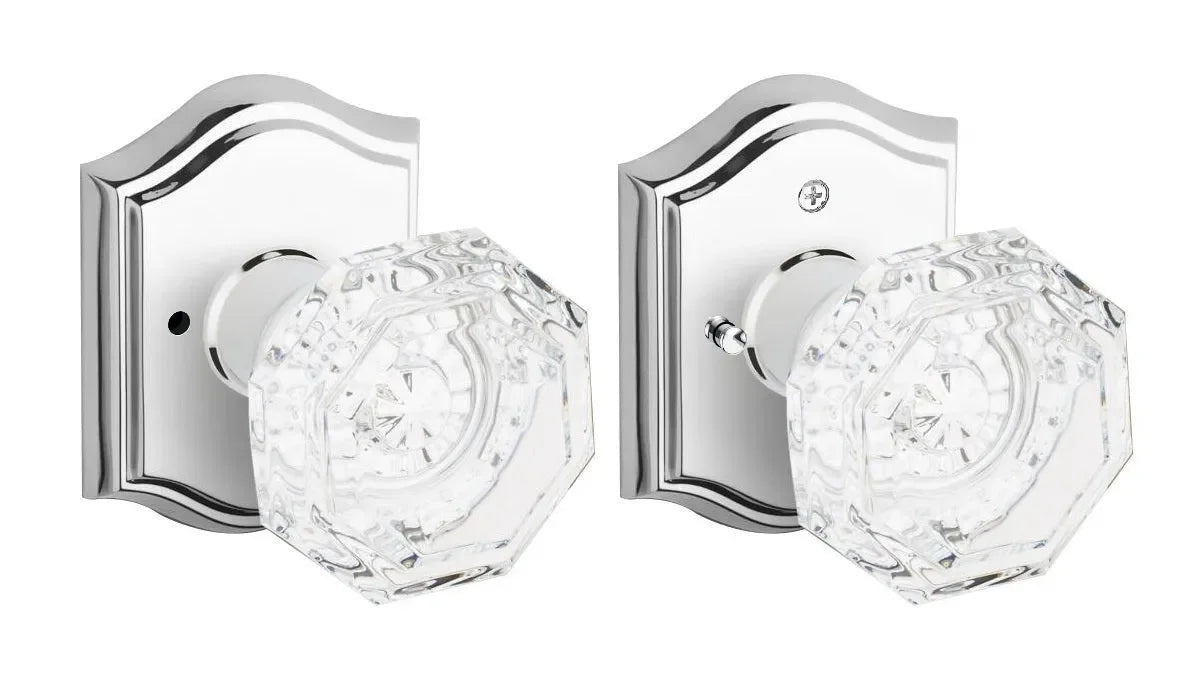 Baldwin Crystal Knob with Traditional Arch Rosette Polished Chrome