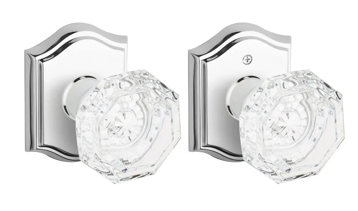 Baldwin Crystal Knob with Traditional Arch Rosette Polished Chrome