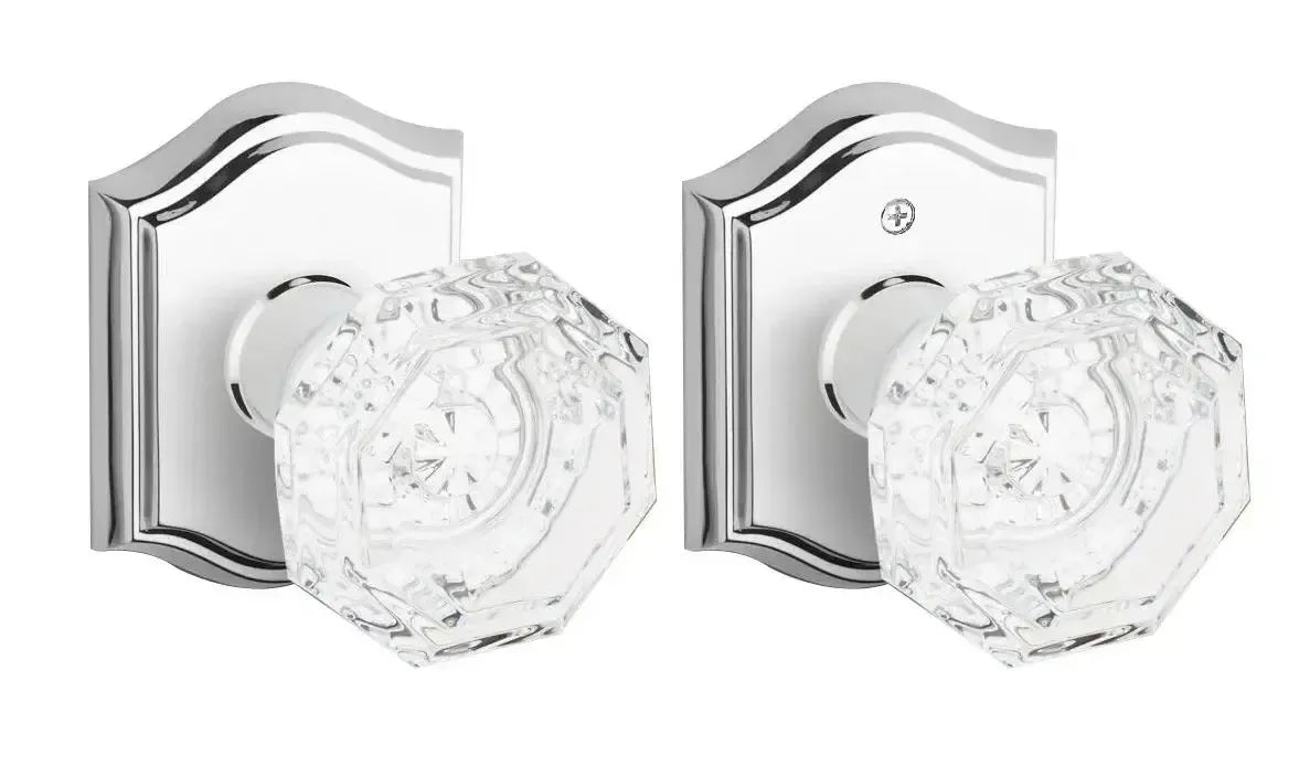 Baldwin Crystal Knob with Traditional Arch Rosette in Polished Chrome finish