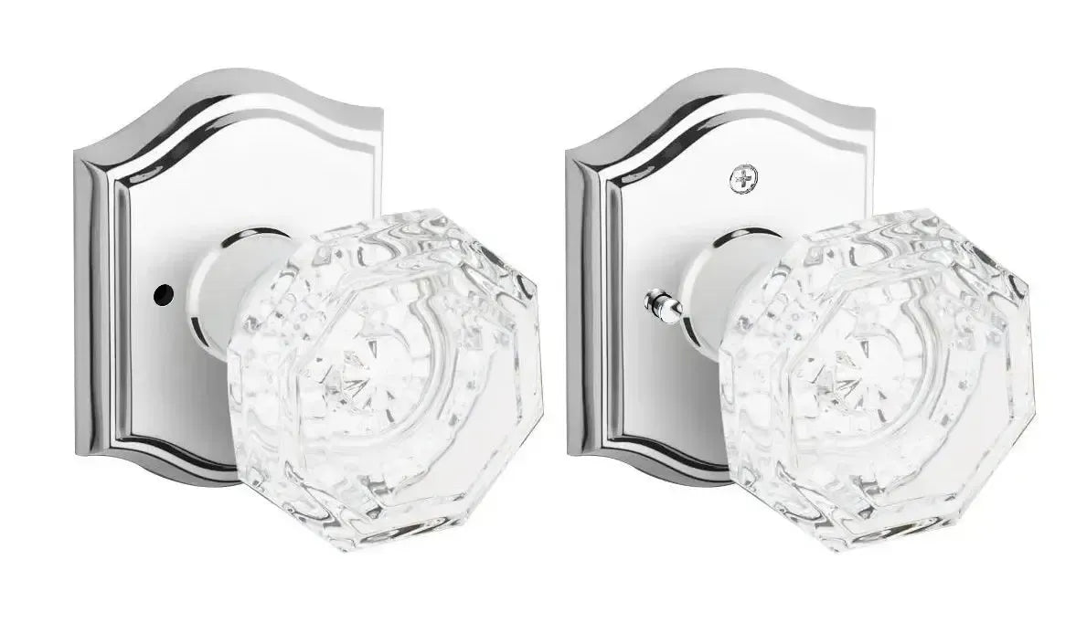 Baldwin Crystal Knob with Traditional Arch Rosette in Polished Chrome finish