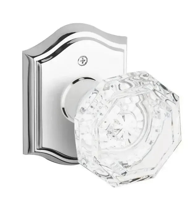 Baldwin Crystal Knob with Traditional Arch Rosette in Polished Chrome finish