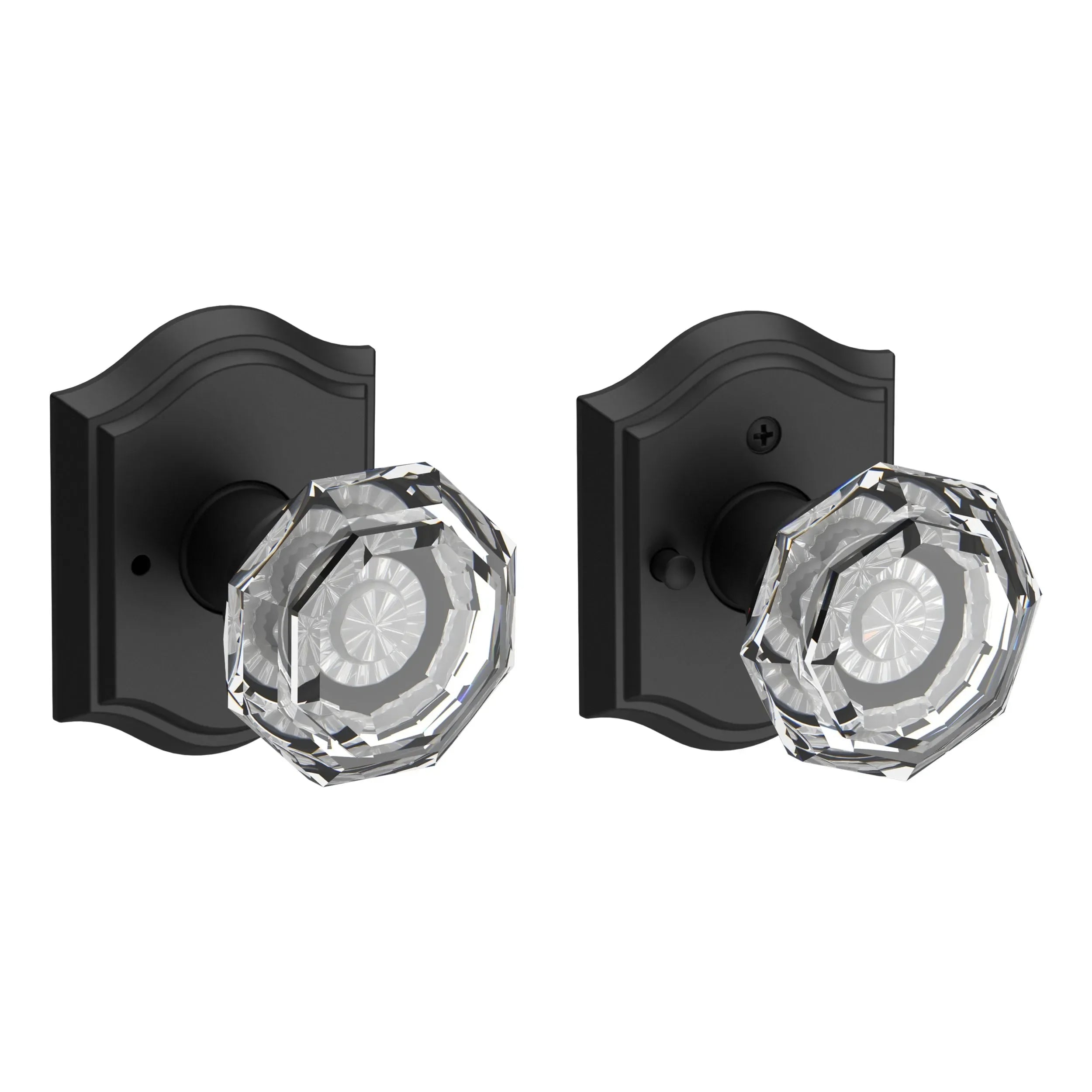 Baldwin Crystal Knob with Traditional Arch Rosette Satin Black