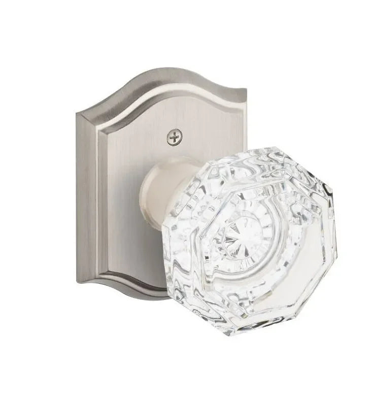 Baldwin Crystal Knob with Traditional Arch Rosette Satin Nickel