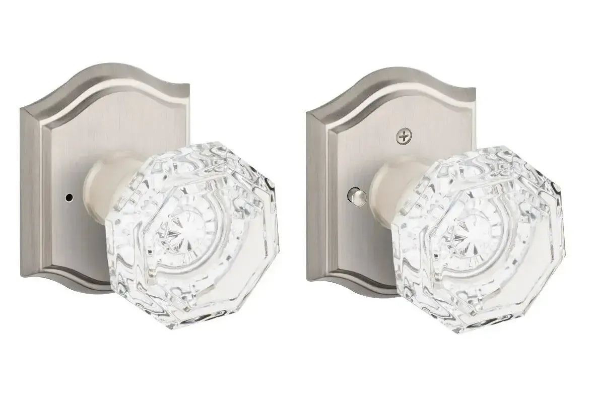 Baldwin Crystal Knob with Traditional Arch Rosette in Satin Nickel finish