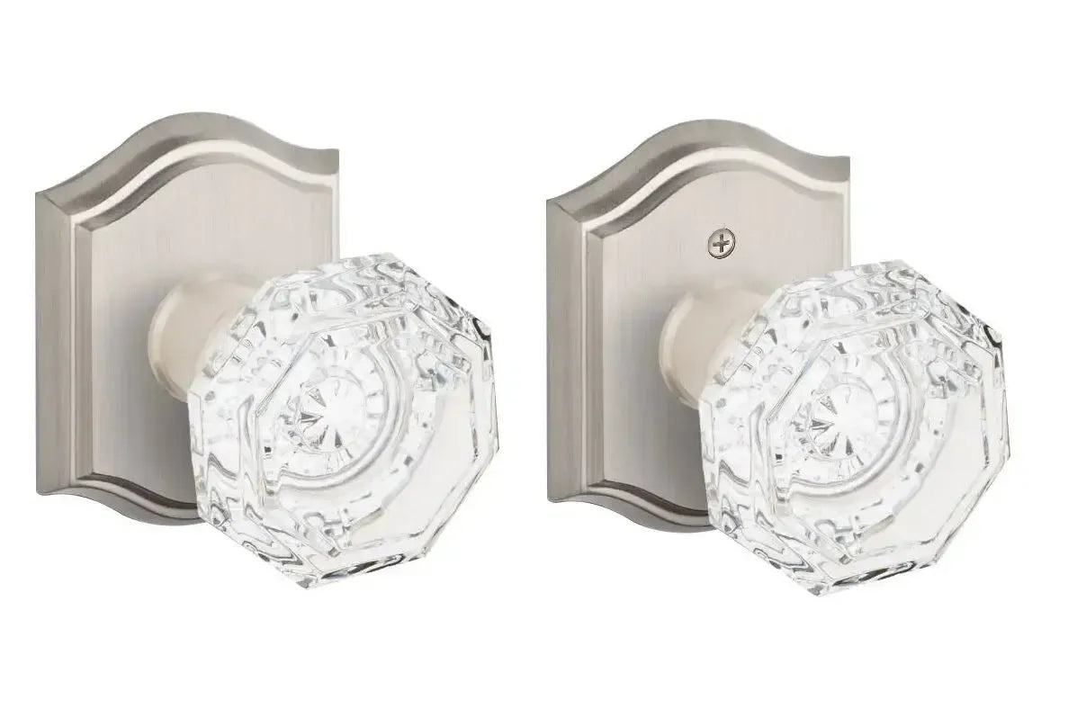Baldwin Crystal Knob with Traditional Arch Rosette in Satin Nickel finish