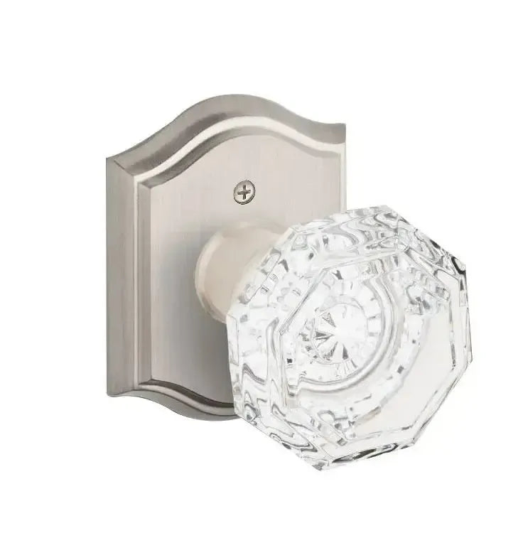 Baldwin Crystal Knob with Traditional Arch Rosette in Satin Nickel finish