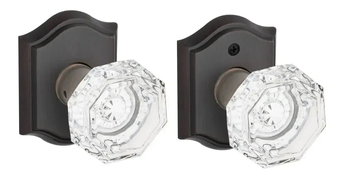 Baldwin Crystal Knob with Traditional Arch Rosette in Venetian Bronze finish