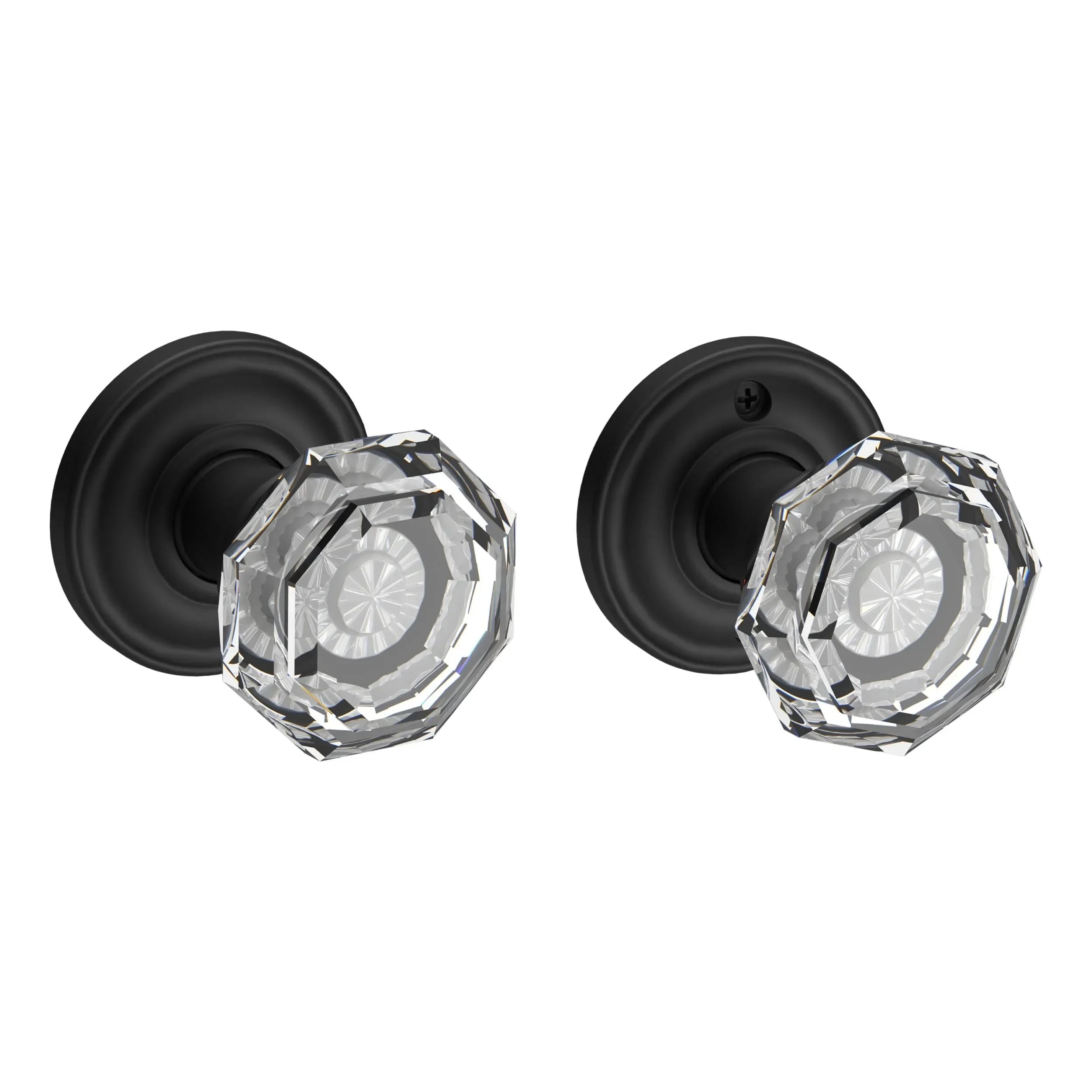 The Baldwin Reserve Crystal Knob with Traditional Round Rosette in Satin Black finish.