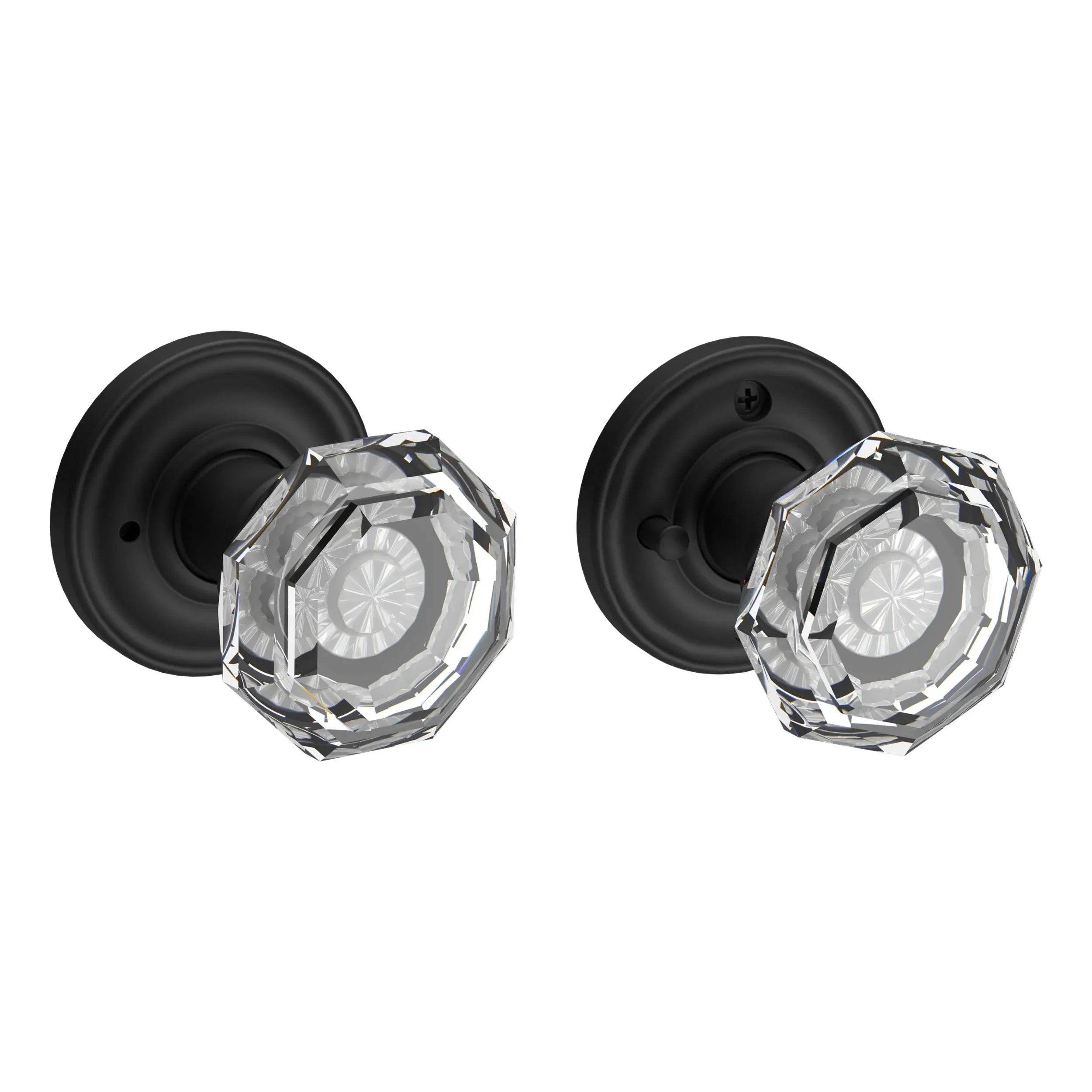 The Baldwin Reserve Crystal Knob with Traditional Round Rosette in Satin Black finish.