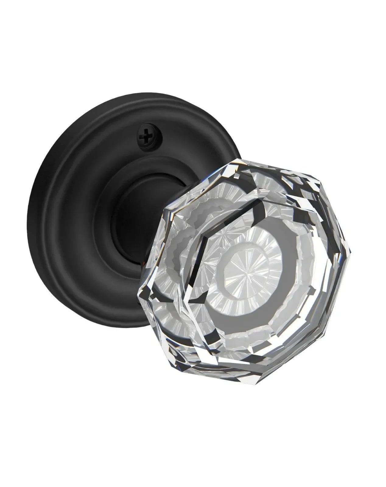 The Baldwin Reserve Crystal Knob with Traditional Round Rosette in Satin Black finish.