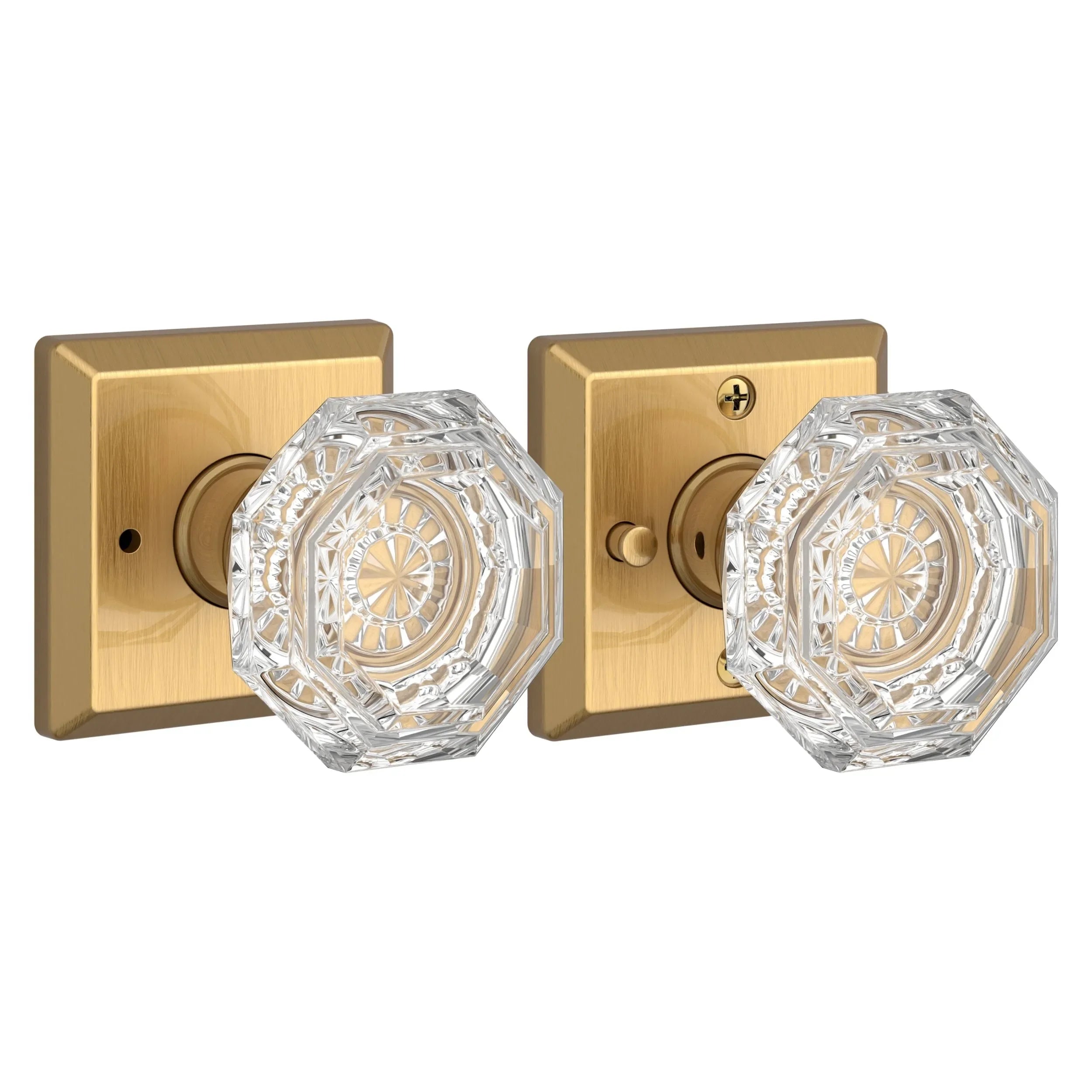 Baldwin Crystal Knob with Traditional Square Rosette Lifetime Satin Brass