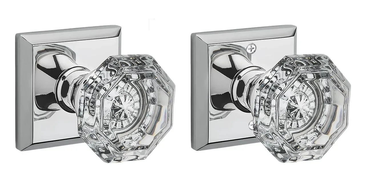 Baldwin Crystal Knob with Traditional Square Rosette Polished Chrome