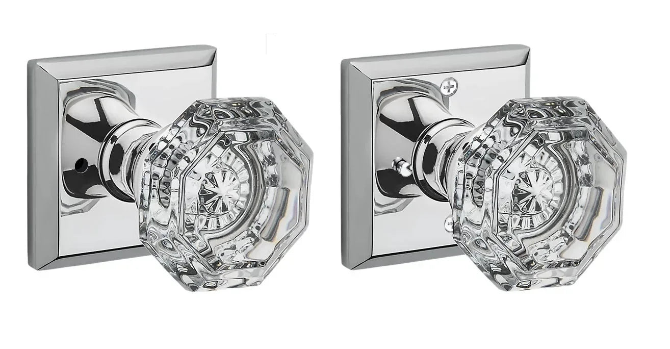 Baldwin Crystal Knob with Traditional Square Rosette Polished Chrome