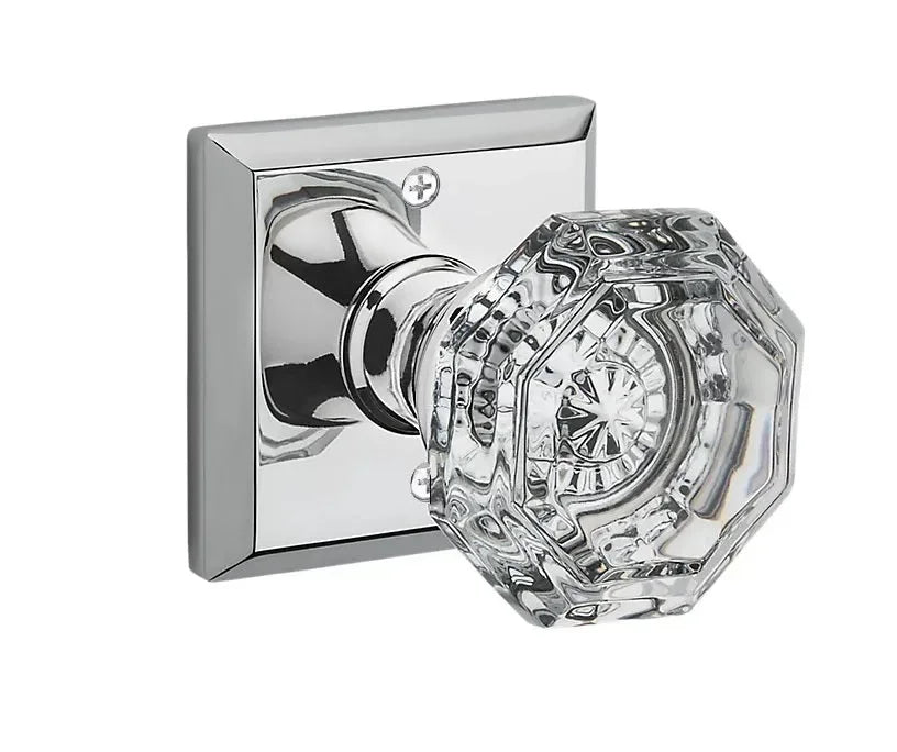 Baldwin Crystal Knob with Traditional Square Rosette Polished Chrome