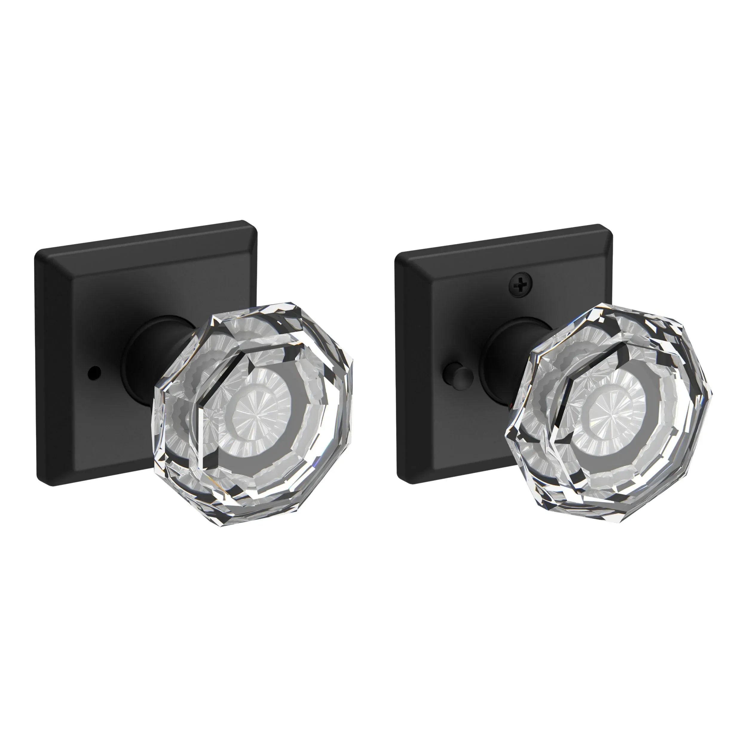 Baldwin Crystal Knob with Traditional Square Rosette Satin Black