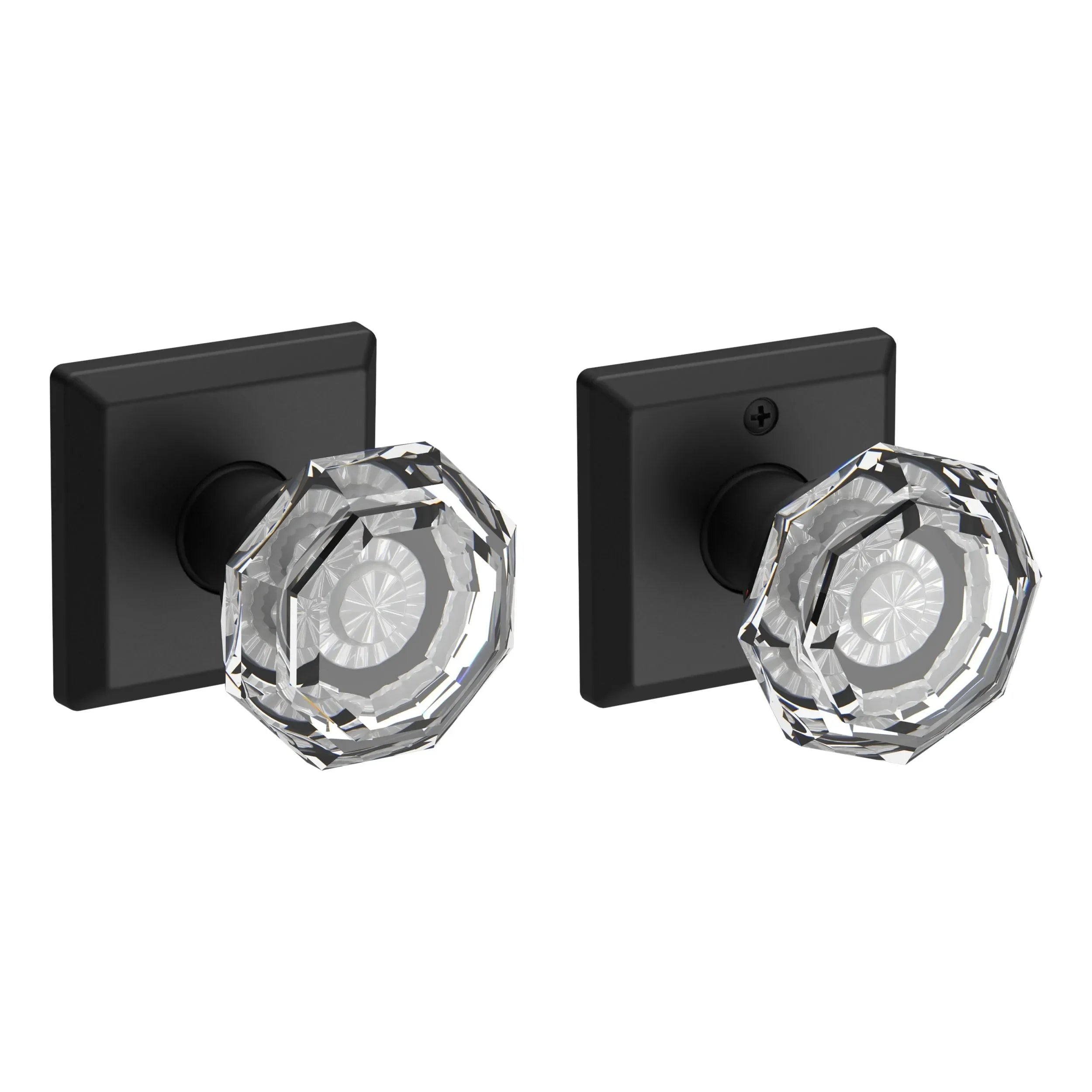 Baldwin Crystal Knob with Traditional Square Rosette Satin Black