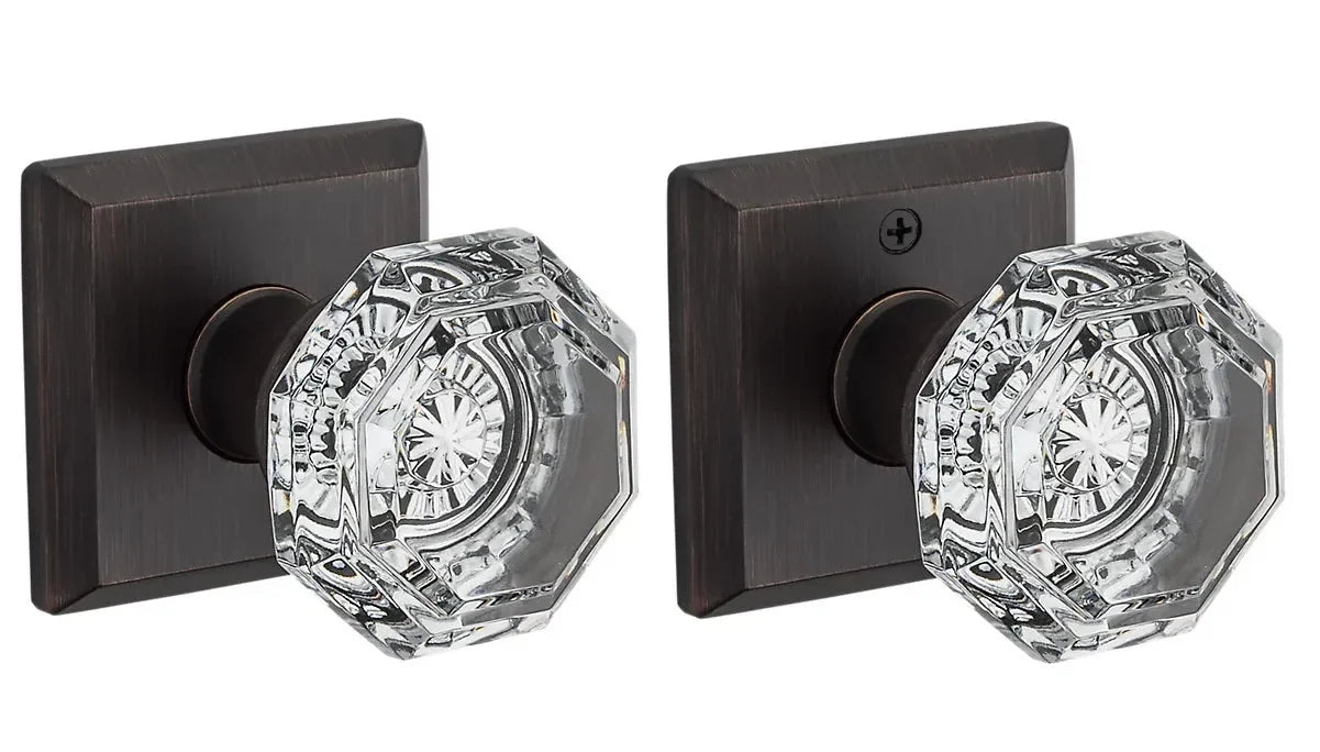 Baldwin Crystal Knob with Traditional Square Rosette Venetian Bronze