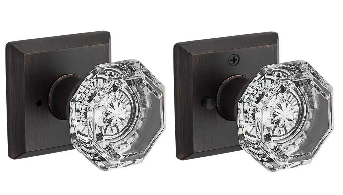 Baldwin Crystal Knob with Traditional Square Rosette Venetian Bronze