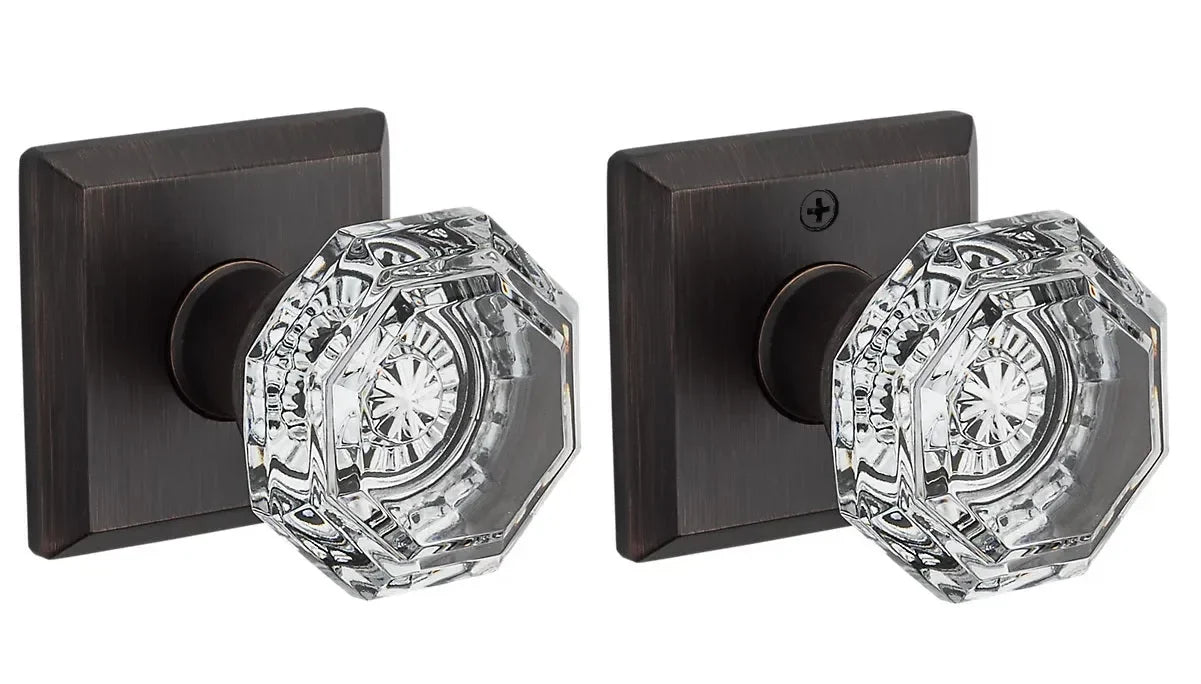 Baldwin Crystal Knob with Traditional Square Rosette Venetian Bronze