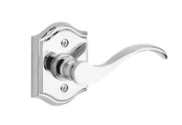 The Baldwin Reserve Curve Lever with Traditional Arch Rosette in Polished Chrome finish.