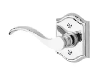 The Baldwin Reserve Curve Lever with Traditional Arch Rosette in Polished Chrome finish.