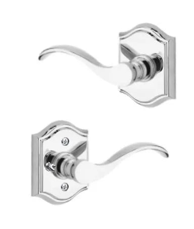 Baldwin Curve Lever with Traditional Arch Rosette in Polished Chrome finish