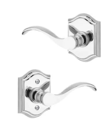 Baldwin Curve Lever with Traditional Arch Rosette in Polished Chrome finish