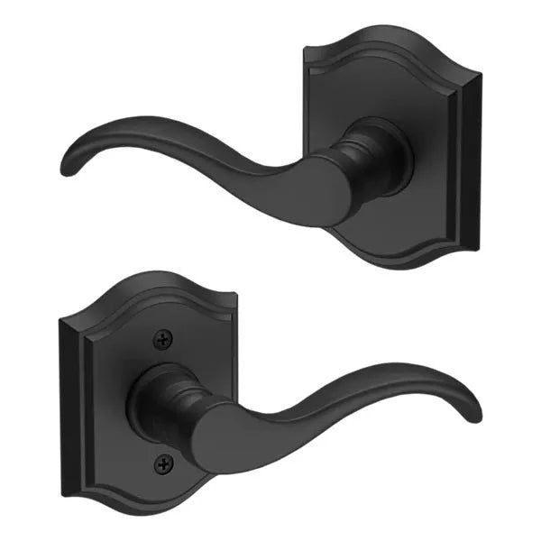 Baldwin Curve Lever with Traditional Arch Rosette in Satin Black finish