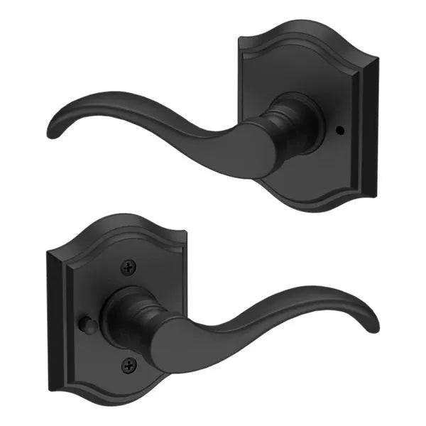 Baldwin Curve Lever with Traditional Arch Rosette in Satin Black finish