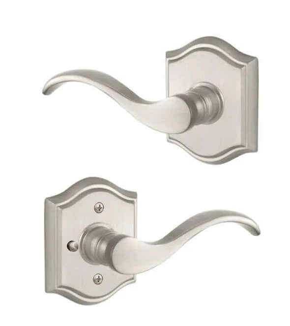 Baldwin Curve Lever with Traditional Arch Rosette in Satin Nickel finish