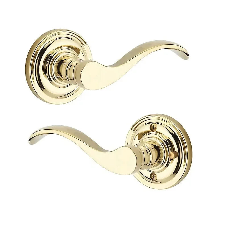 The Baldwin Reserve Curve Lever with Traditional Round Rosette in Lifetime Polished Brass finish.