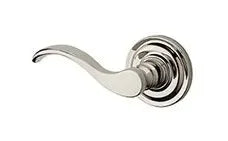 The Baldwin Reserve Curve Lever with Traditional Round Rosette in Lifetime Polished Nickel finish.