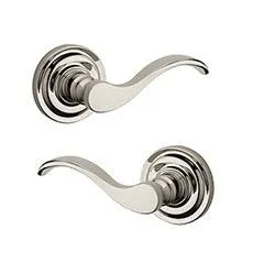 Baldwin Curve Lever with Traditional Round Rosette in Lifetime Polished Nickel finish