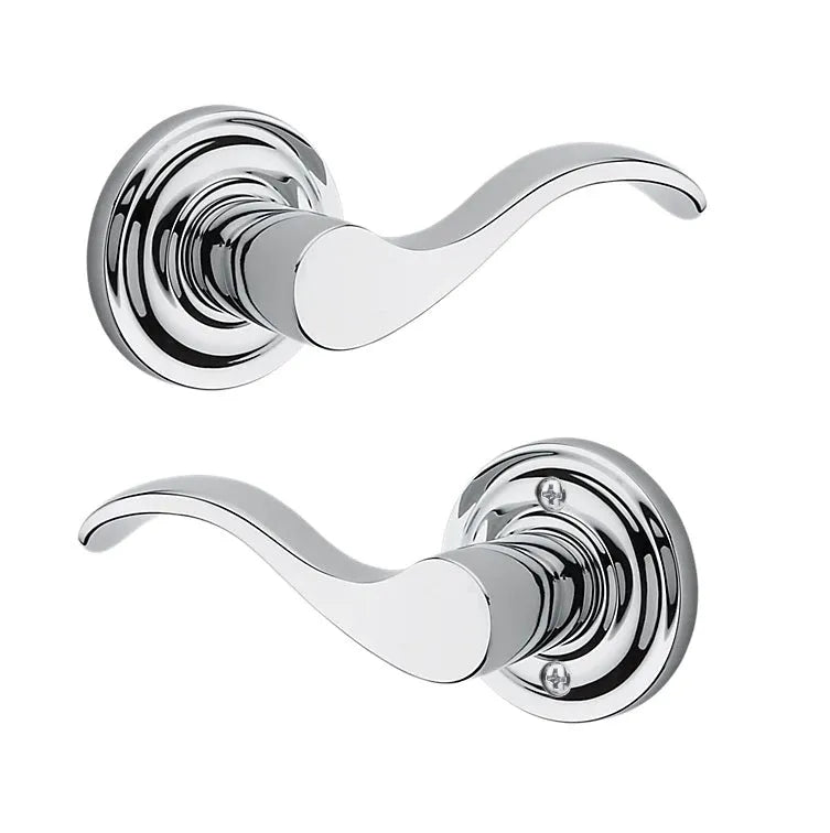 Baldwin Curve Lever with Traditional Round Rosette in Polished Chrome finish