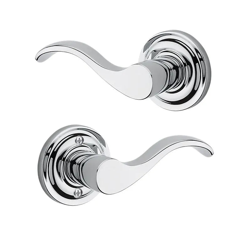 Baldwin Curve Lever with Traditional Round Rosette in Polished Chrome finish