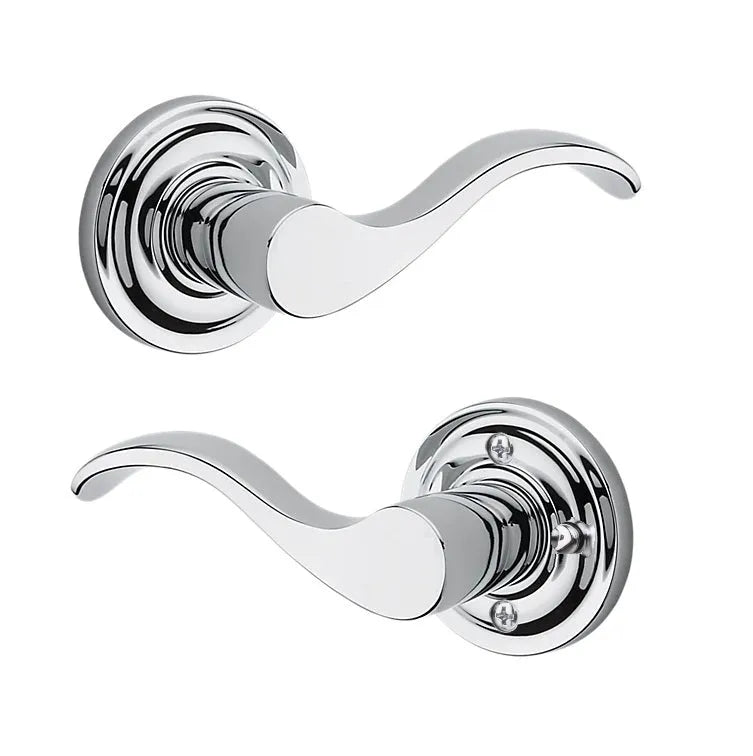 Baldwin Curve Lever with Traditional Round Rosette in Polished Chrome finish
