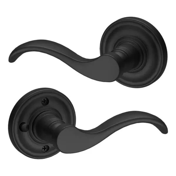 Baldwin Curve Lever with Traditional Round Rosette in Satin Black finish